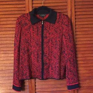 St. John knit black/red jacket size 10 xlnt
